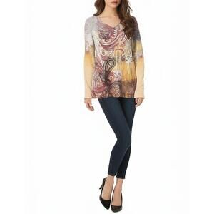 Appropriate Behavior Womens V-Neck‎ Blouse M Multi Abstract Rhinestone